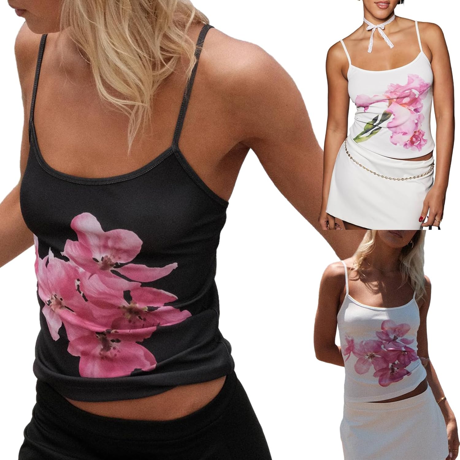 Y2k Floral Tank Top for Women Spaghetti Strap Sleeveless Camisole Vintage Slim Fit Going Out Tops Streetwear - Image 6