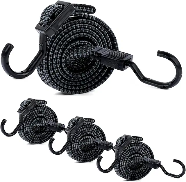 AiQInu Elastic Straps with Hooks 100 cm Adjustable for Camping, Luggage & Travel (Black)