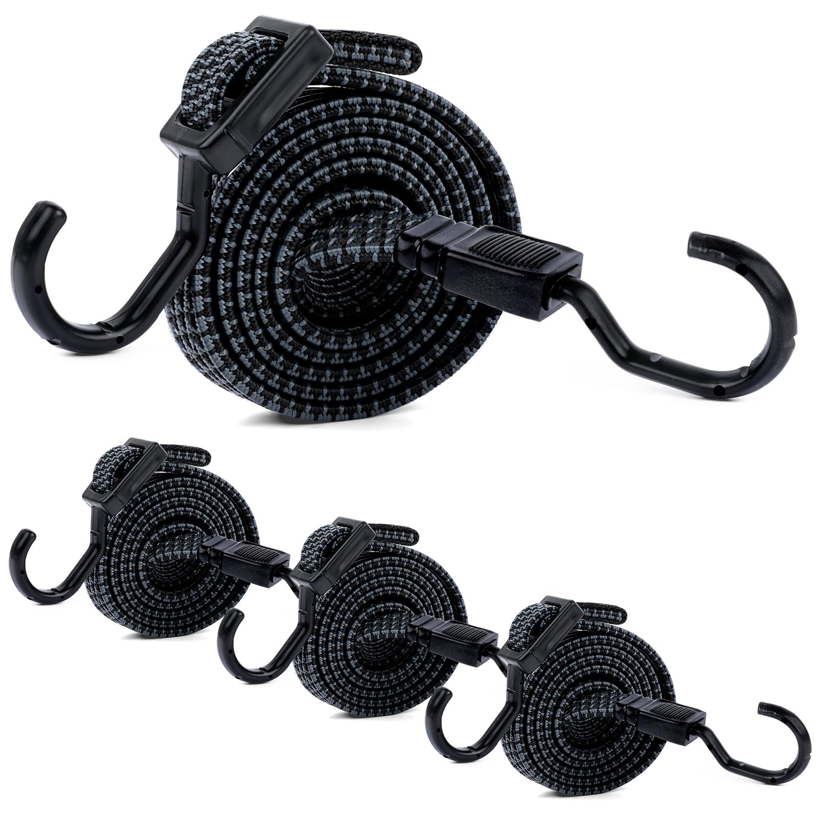 Lot 4 Tendeurs Élastiques 100 Cm Réglables Avec Crochets – Noir Robuste