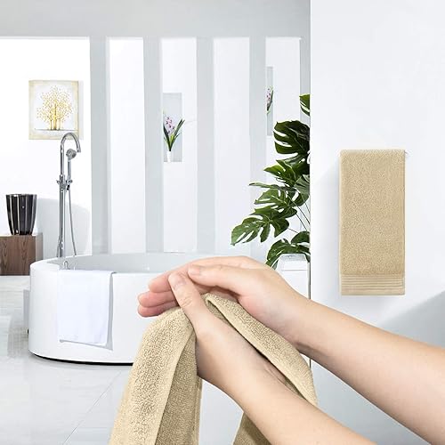 Vista 15 de VANZAVANZU Juego de toallas de baño de algodón suave prémium (paquete de 6, 1628 pulgadas), color beige Beige,Gris Azul,2-Blanco