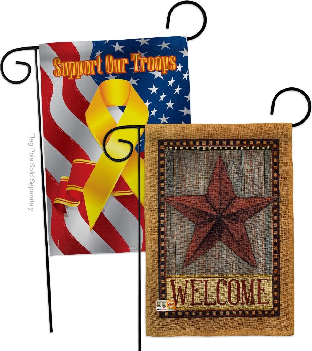 Welcome Country Barn Star Garden Flags 2pcs Pack Living Primitive Farm Western American Rustic Cowboy Rural Ranch Small Decorative Gift Yard House Banner Made In USA 13 X 18.5