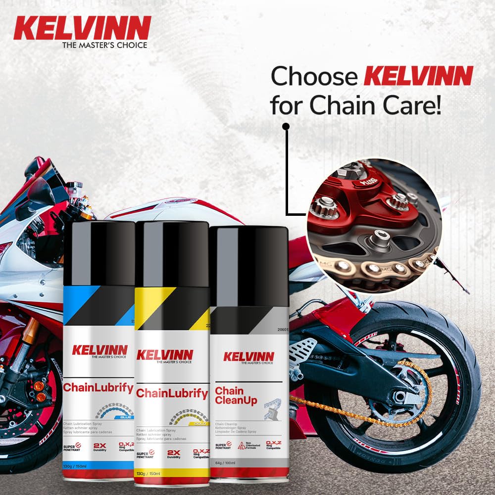 KELVINN Bike Chain Lube, 500ml– Durable, Tear & Noise-Reducing Lubricant for Rain & Corrosion Protection | Prevents Sling-off & Chain Breakage | Ensures Extended Chain Life – Gold 2