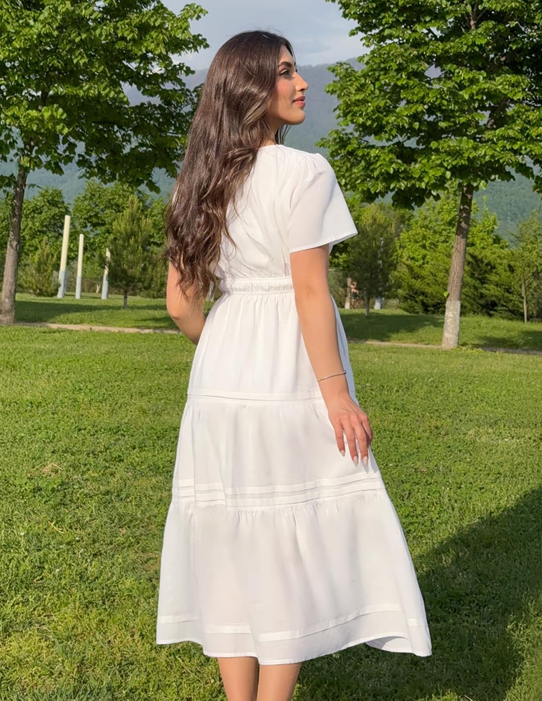 ZESICA Women's Summer Casual Short Sleeve Midi Dresses 2026 V Neck Elastic Waist Tiered Flowy Boho Dress with Pocket - Image 7