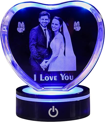 Regalos personalizados con foto de cristal 3D imagen grabada con láser 3D de vidrio - Personalizada para mujeres, esposa, ella, él, hombres, marido,
