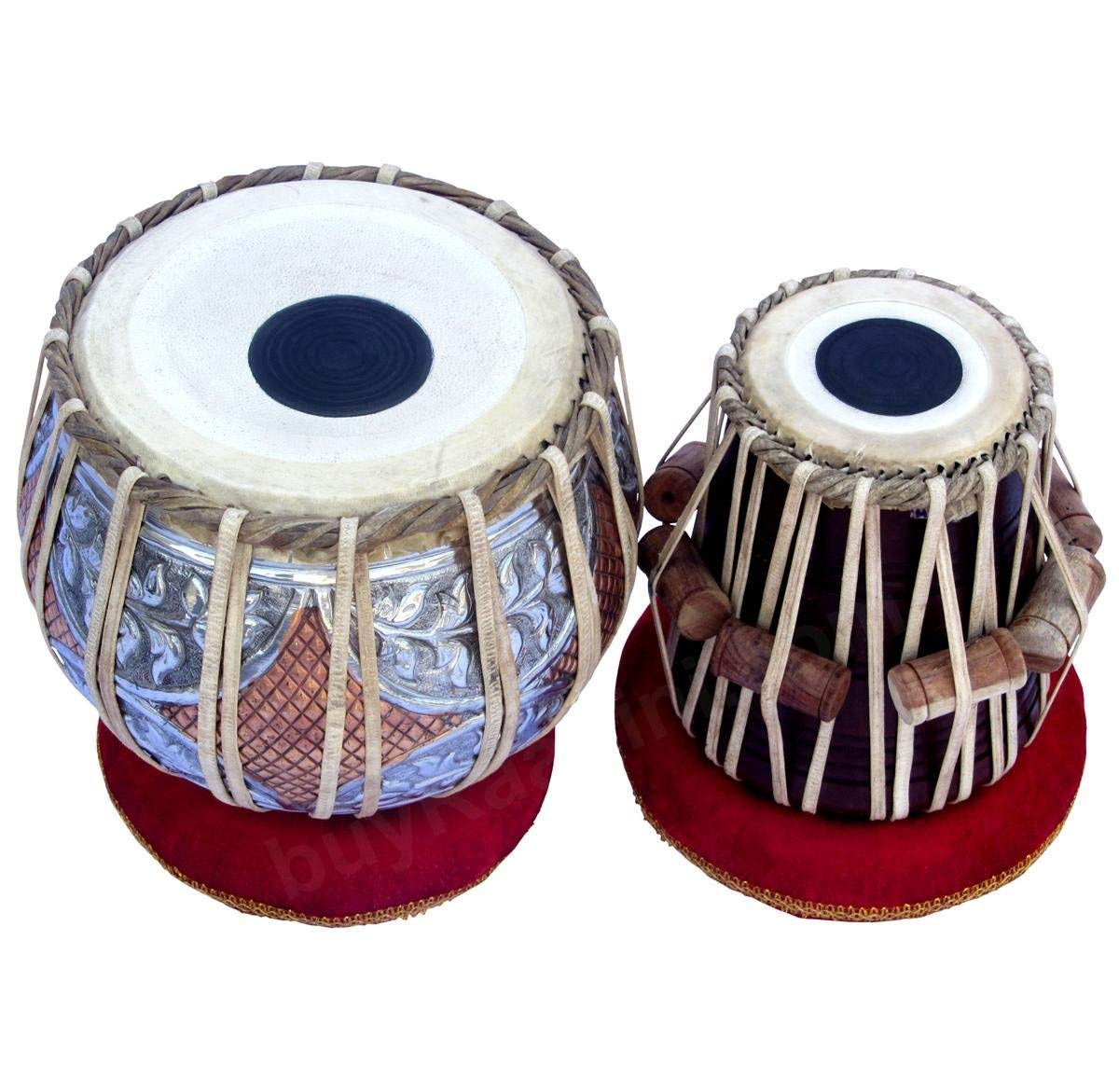 FASHERATI MUSICALS Zestaw perkusyjny Tabla, jakość koncertowa, 4,5 kg, miedziany Bayan, podwójny kolor, Sheesham Dayan Tuneable Tabla, instrument muzyczny z torbą i poduszką
