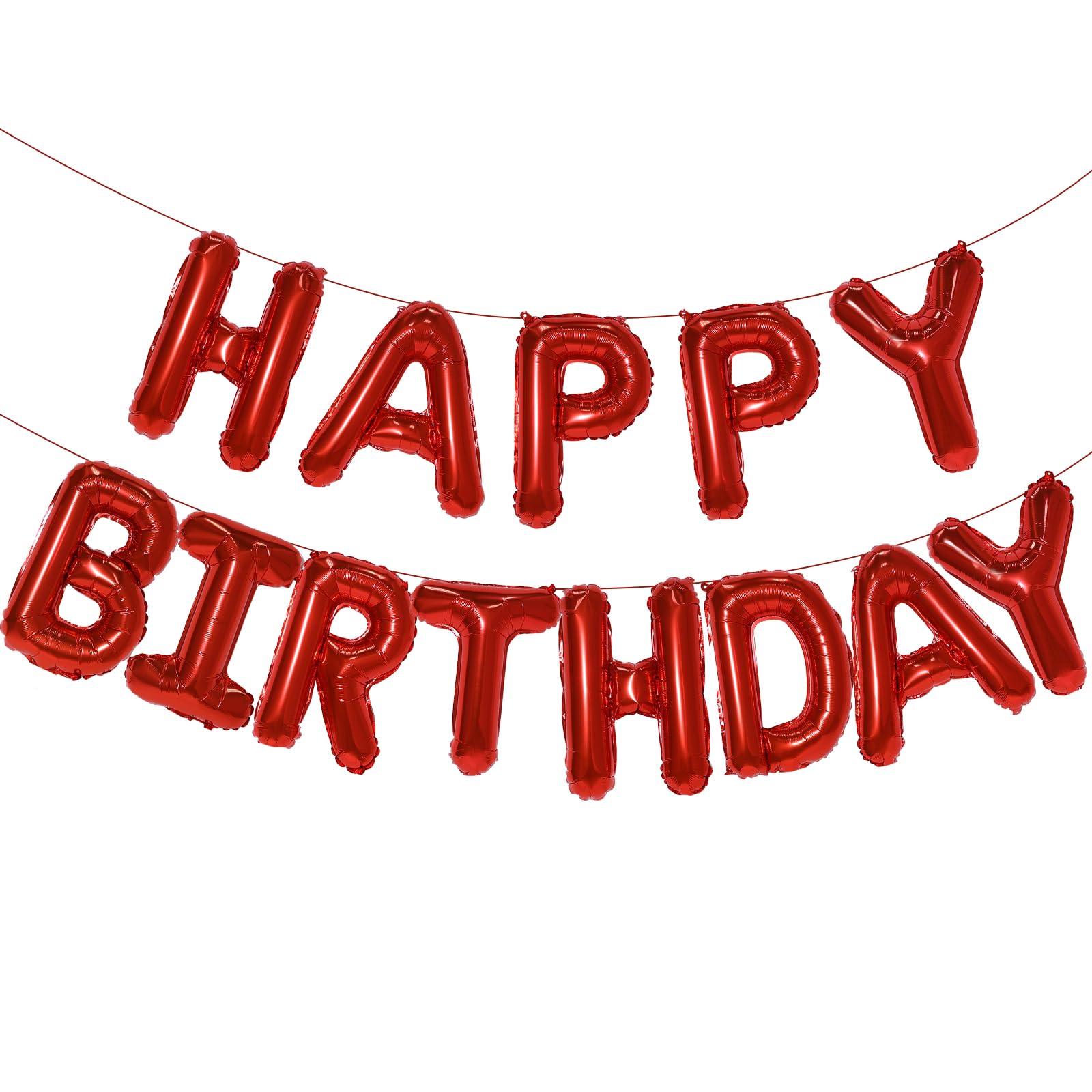 Red Happy Birthday Balloon Banner, 16 Inch Foil Mylar Happy Birthday Balloons Letters, Reusable Happy Birthday Sign, Red Birthday Decorations for