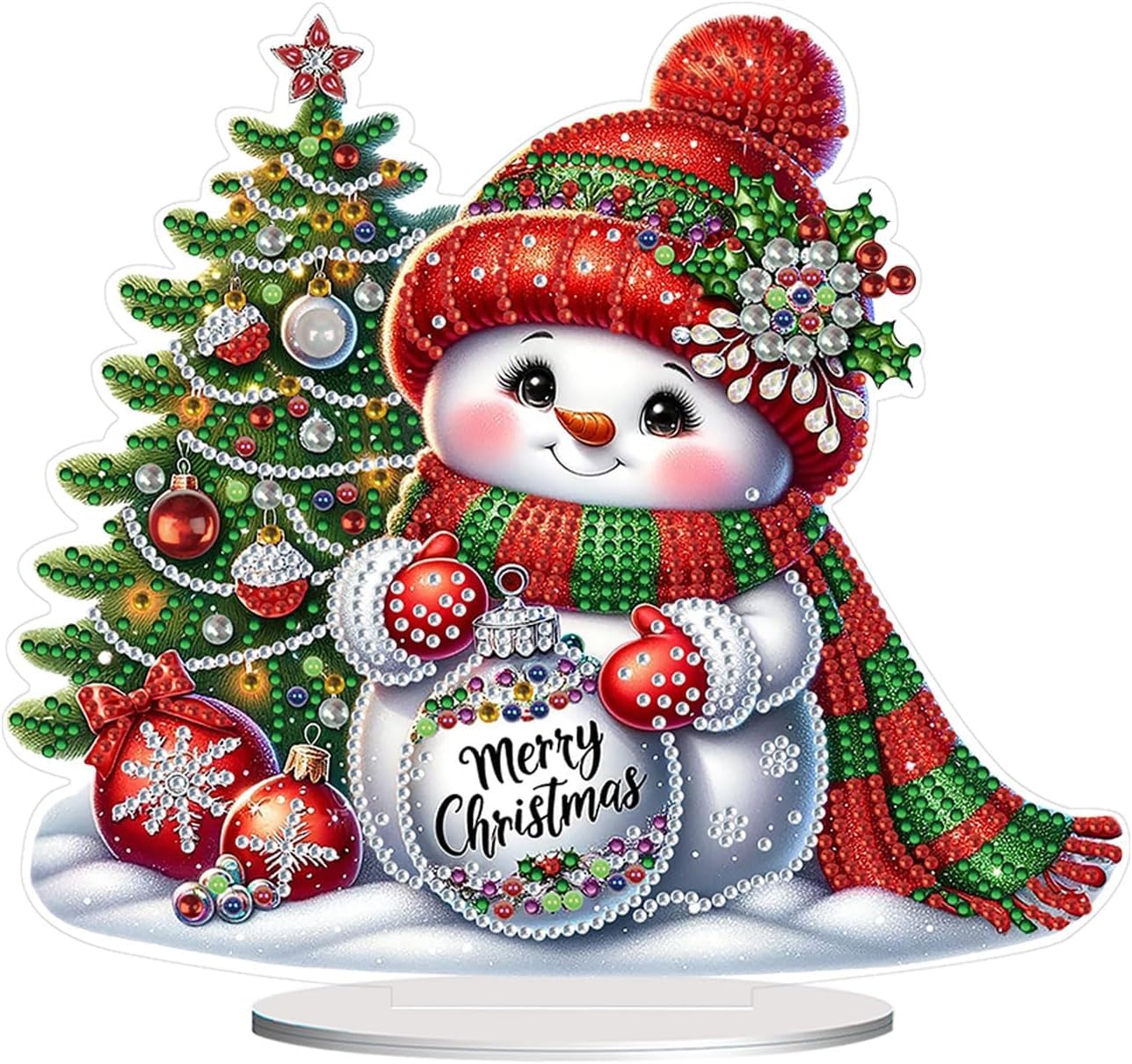 Guidre Christmas Snowman Table Top Decoration,Special Shaped Diamond Art Painting Kits for Adults Beginners,Snowman Pendant Crystal Gem Art Kits Christmas Gifts for Home Decor