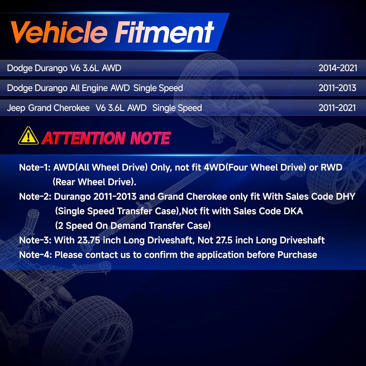 23.31'' Front Drive Shaft Prop Shaft Driveshaft Assembly [AWD] Fit for Dodge Durango 2014-2021 V6 3.6L, 2011-2013 All Engine& JeepGrand Cherokee 2011-2021V6 3.6L Single Speed, OE 938-267, 52853642AC
