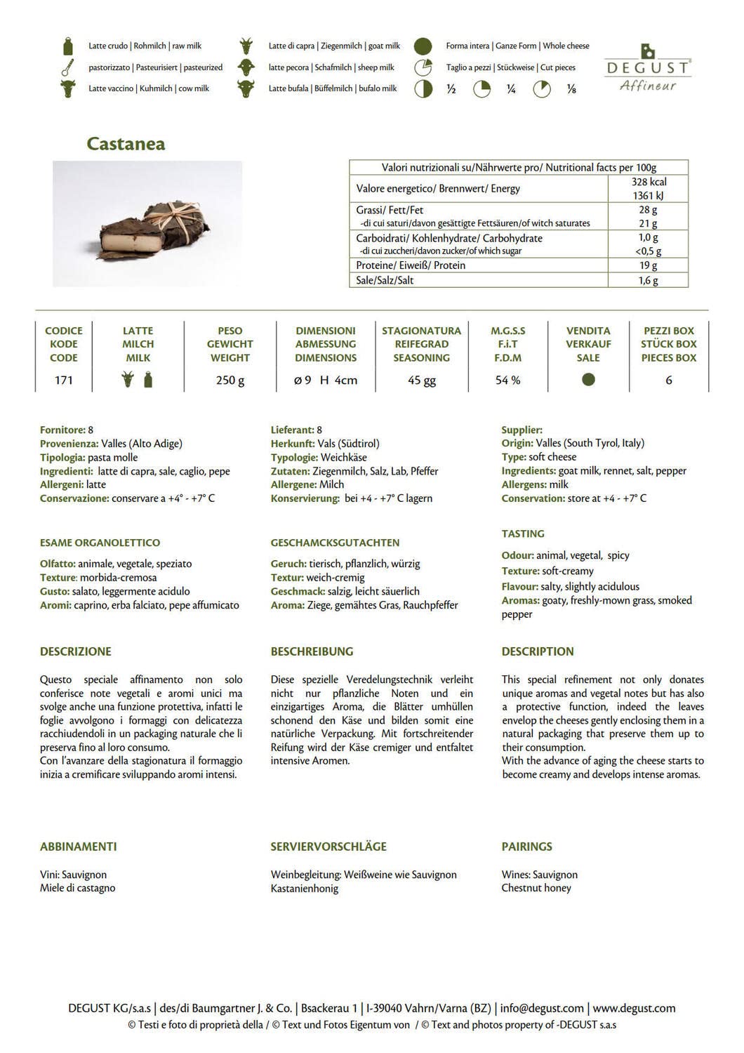 Castanea Formaggio DEGUST ca. 250 gr.
