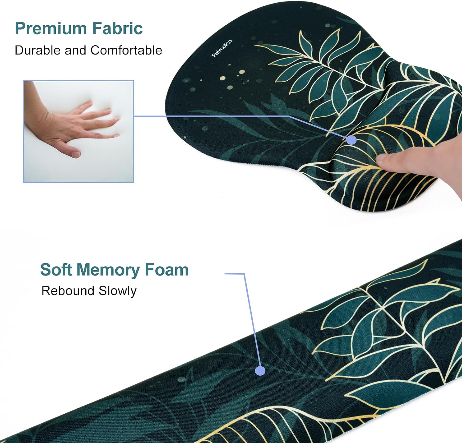 Petmolico Keyboard Wrist Rest Large 4-in-1 Gaming Mouse Pad Wrist Support for Computer Desk Mat Ergonomic Design[Dark Green&Oleander]