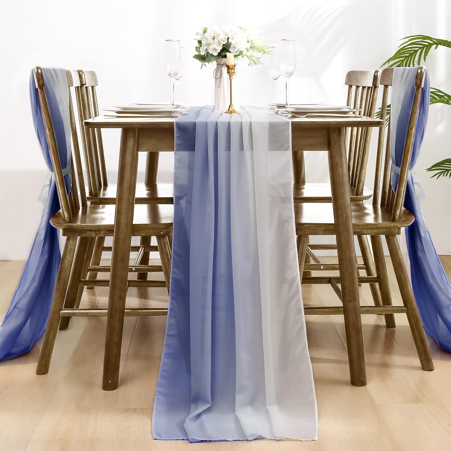 Lewondr 10ft Dusty Blue Chiffon Table Runner 27x120 Inches Sheer Table