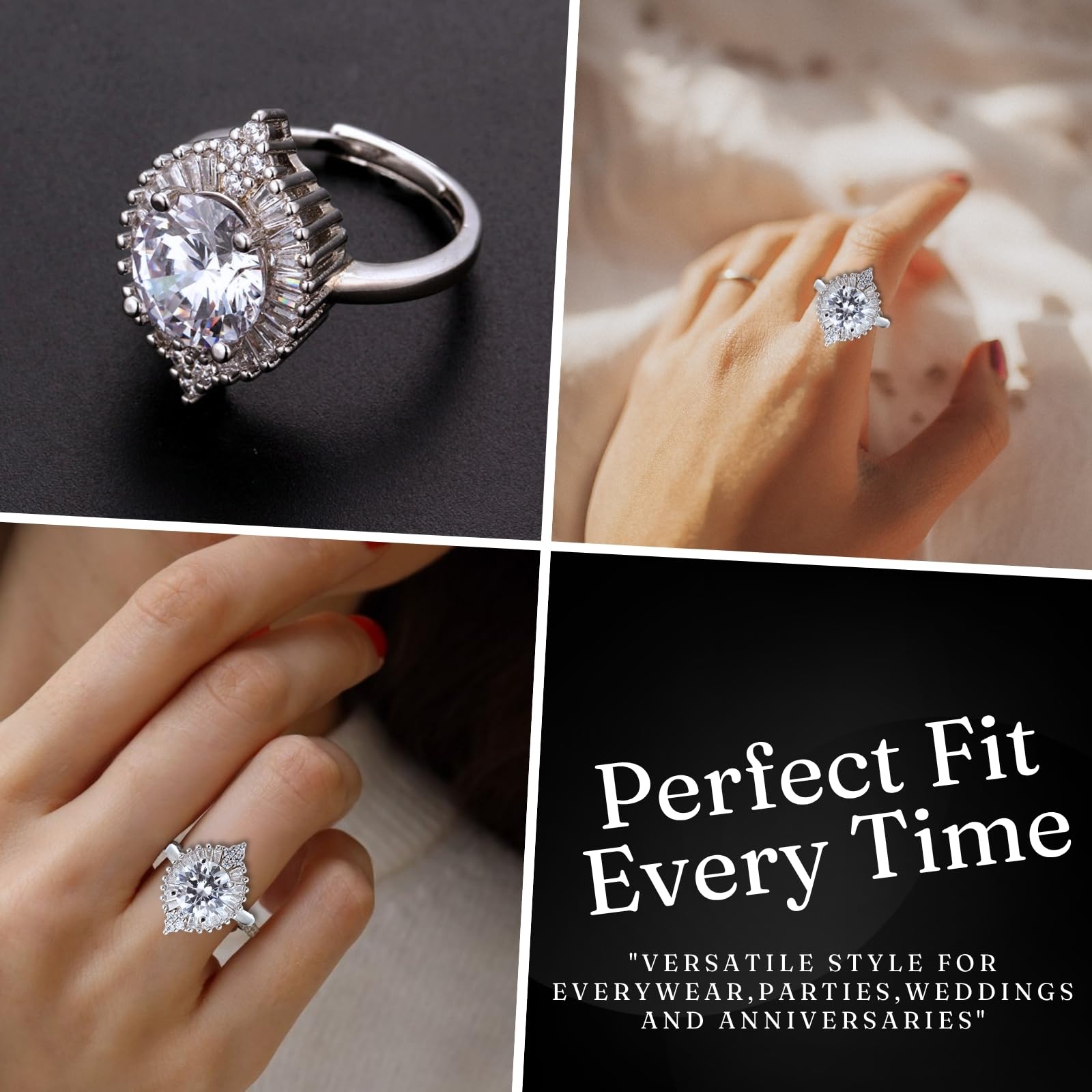 HALUKAKAH Anillo para Mujer con Moissanita D3,0 ct Plata de Ley 925 Baño en Platino con Certificado,Diamantes de Laboratorio Etéreos en Redondo Engaste Garras,para Compromisos,Bodas,Talla Ajustable