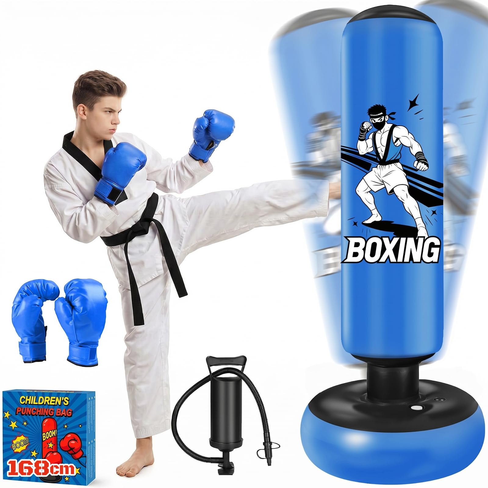 Oziral aufblasbarer Boxsack für Kinder Boxsack Erwachsene Aufblasbarer Standboxsack mit Boxhandschuhen Pumpe Boxing Bag Punching Bag für Erwachsene und Teenager für Karate Kickboxen Taekwondo