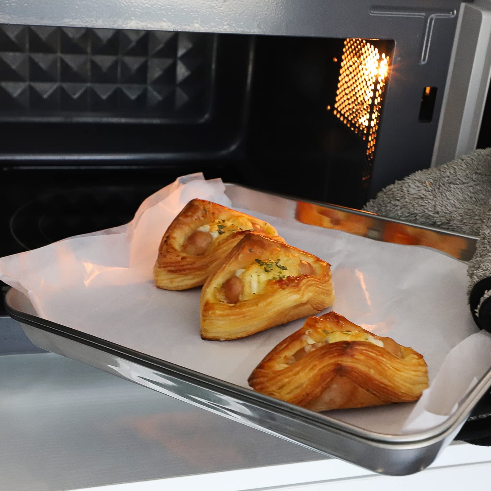 SWAWIS 2 Pezzi Teglia Forno Rettangolare, 26x20x2.5cm Teglia da Forno in Acciaio Inox per cottura a forno, Lavabile in Lavastoviglie