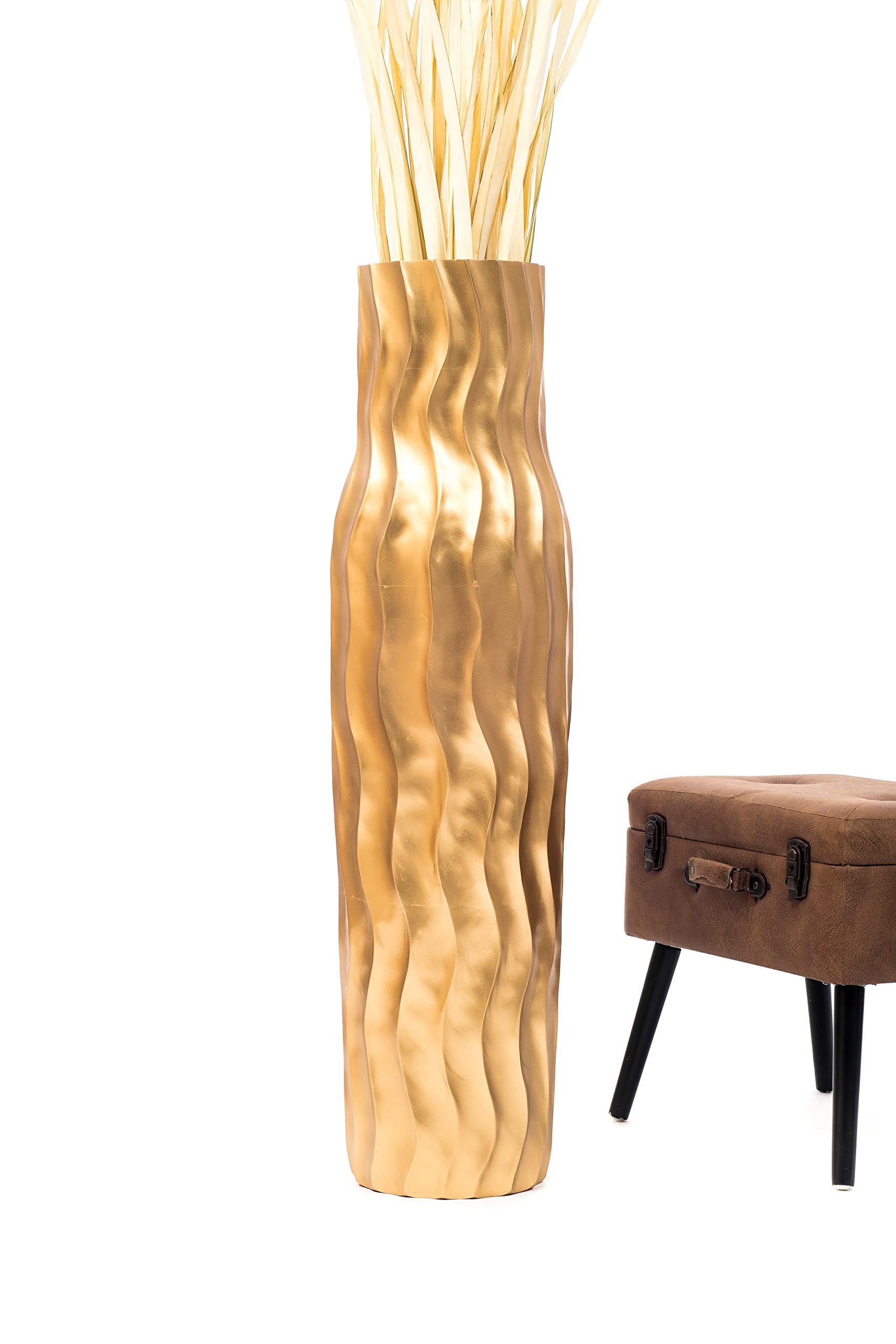 Leewadee Große Bodenvase 105 cm Mangoholz für Pampasgras & Trockenblumen | Dekovase fürs Wohnzimmer, für Zweige & Trockengräser - bruchfester als Keramik, kein Wasser. Boho