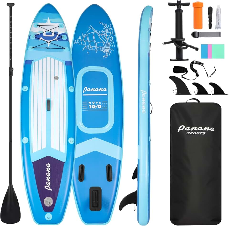 Panana Inflatable Stand Up Paddle Board 10'/10'8''x30''/32''x6'' iSUP Non-Slip Deck Paddleboard for Adults Beginners Youth, with Paddle Pump Fins Leash Backpack
