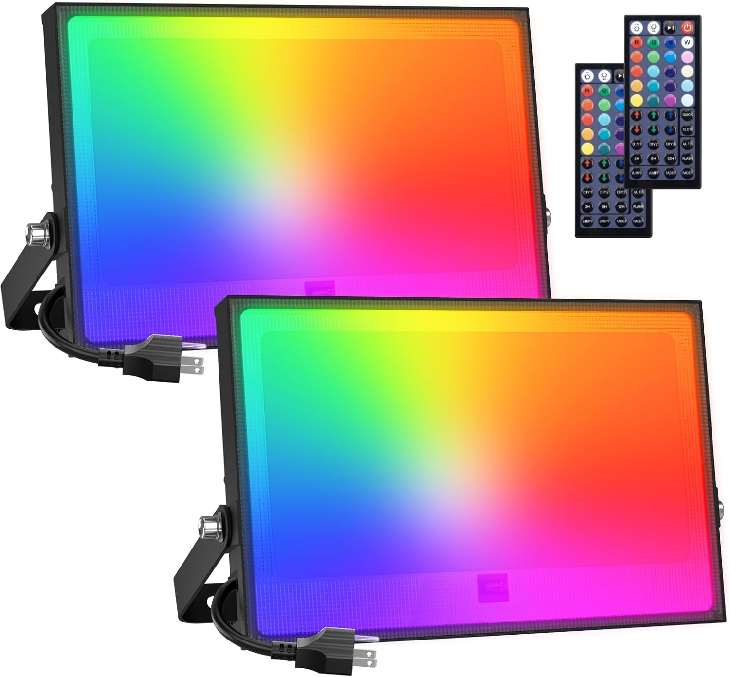 Onforu 2 Pack LED RGBW Flood Lights Outdoor 500W Equiv, 2700K Warm White 50W Dimmable Million Color Changing Floodlight Waterproof with Remote, DIY Stage Lights Uplighting Indoor for Party