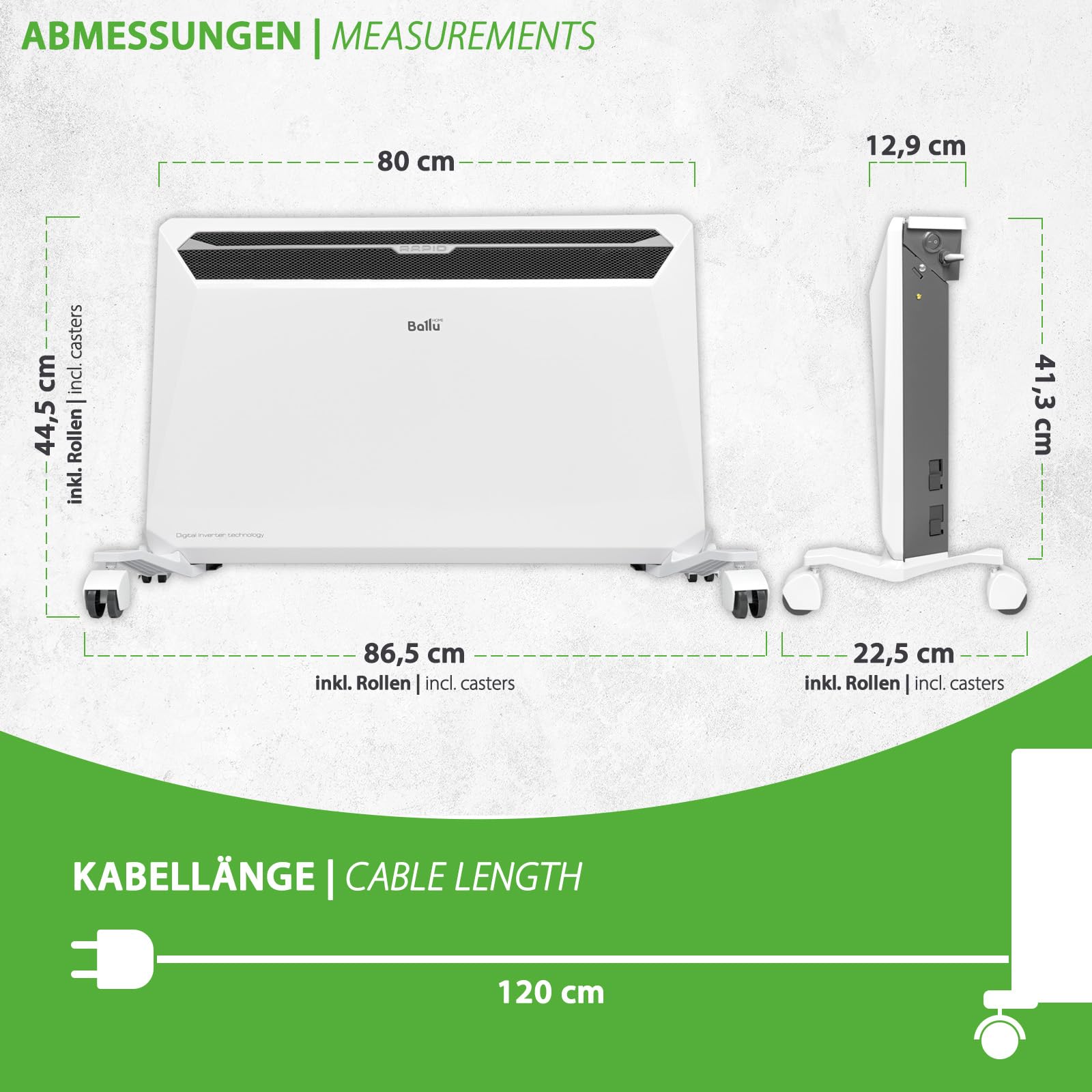 Ballu Rapid grzejnik konwektorowy o mocy 2200 W, biały – oszczędność do 30% energii dzięki unikalnej technologii inwerterowej + moduł Wi-Fi, program tygodniowy, zgodny z ErP