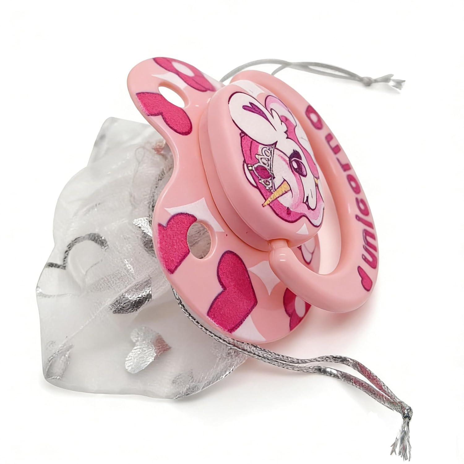 Large Size Pacifier for Anxiety: Cute Paci Large Shield for Sleep - Handle Binky with Pacifier Holder Clips Pink Cartoon Unicorn