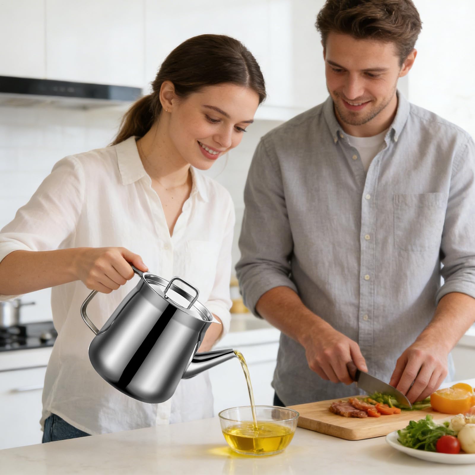 Distributore di olio da cucina | Presa confortevole con maniglia,Filtro incorporato e contenitore per grasso | Per interni esterni, casa, campeggio, picnic, barbecue, festa chef uomini donne