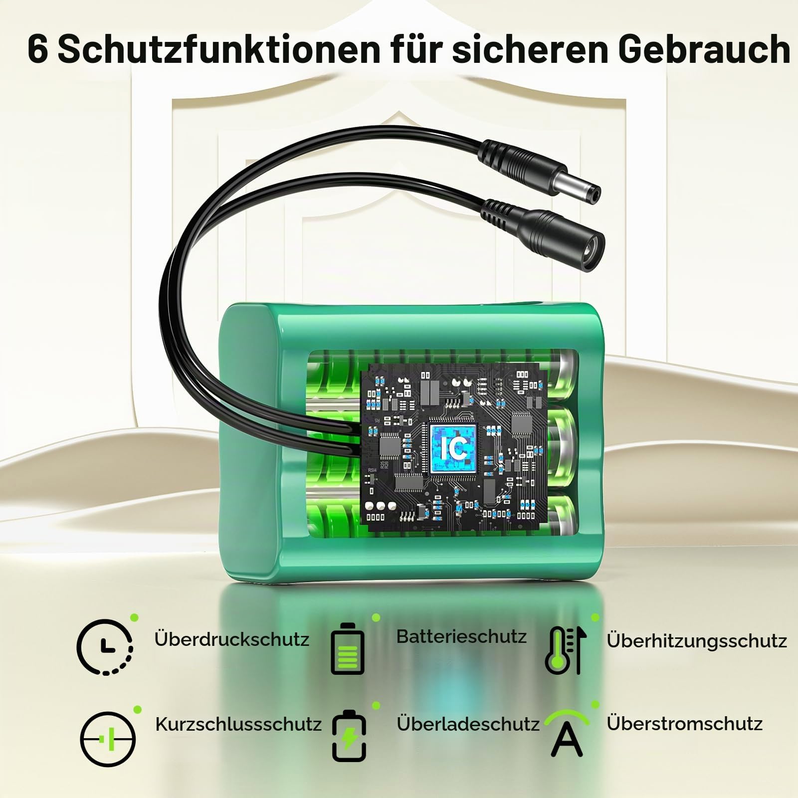 12.6V Lithium Ionen Akku 5200mAh, Klein 12V Akku mit ladegerät & Steckeradapter & Verbindungslinie für Solar Panel, Soundboks, DAB Radio, Fahrrad Beleuchtung, Scheinwerfer Rücklicht, Sonar