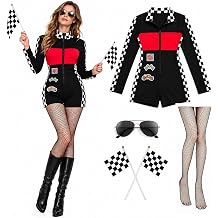 5PCS Halloween Race Car Costume for Women, Racing Jumpsuit Outfit