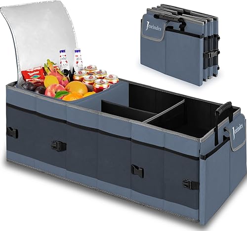 Organizador de maletero con bolsa térmica integrada a prueba de fugas, organizador de carga plegable para SUV con tiras inferiores antideslizantes,