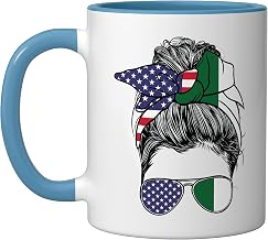 Algerian Women Girl USA Heritage American Algeria Flag Ceramic Mug, Blue/White