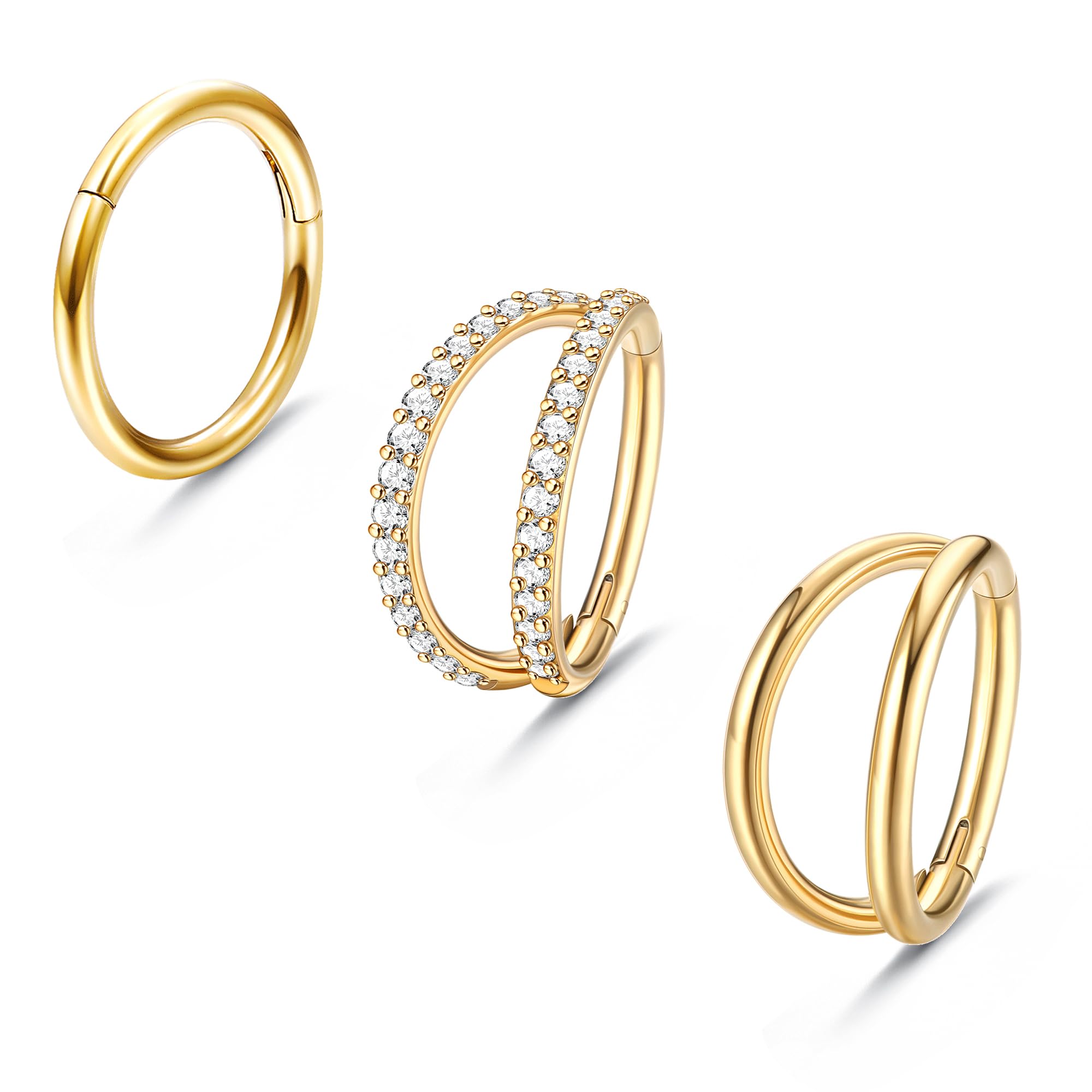 MILACOLATO 3PCS 16G Piercing Nariz Acero Quirurgico Anillos De Nariz Pendientes Para Nariz Aro Para Mujeres Septum Clicker CZ Segmento Articulado Tabique Labio Helix Cartílago Daith Tragus