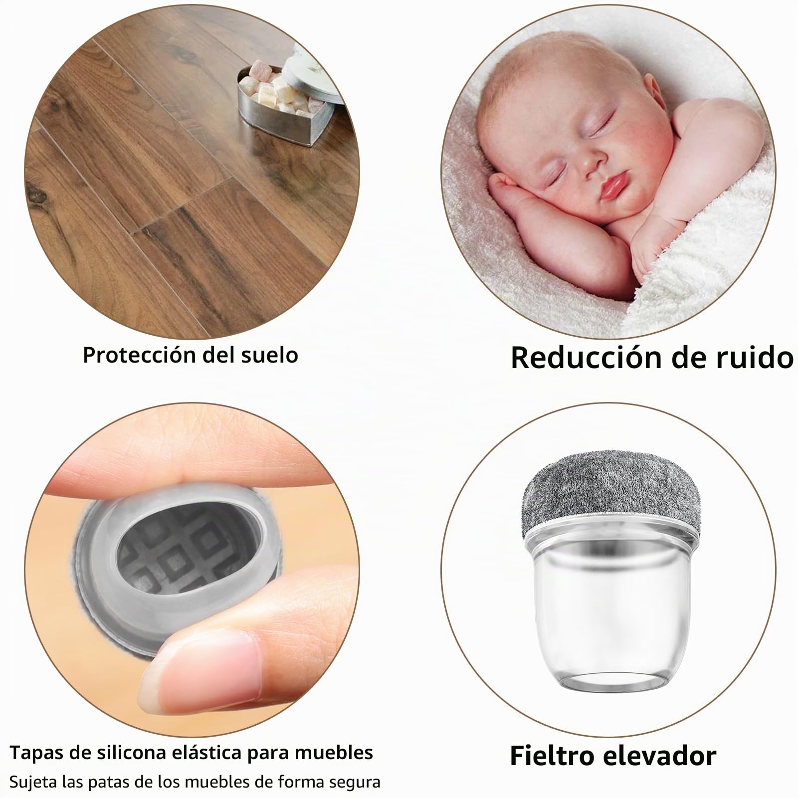 RCHYFEED 24 Protectores de Piso de Silla Mejorados de 0.7-1.25 Pulgadas,Tapas Transparentes Copas para Patas de Muebles con Almohadillas de Fieltro para Proteger Suelos de Madera Dura de Arañazos