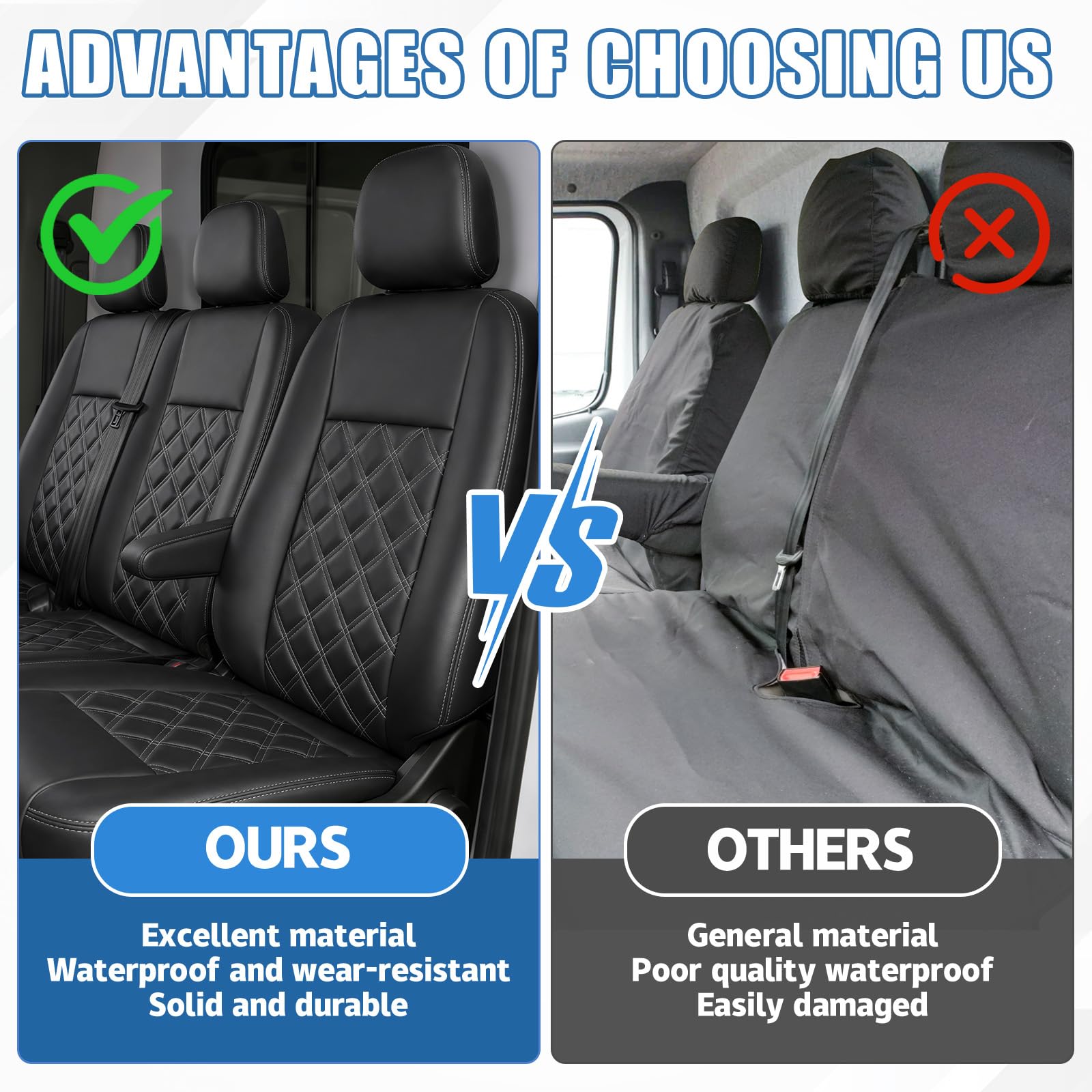 Coprisedili auto compatibile con Mercedes-Benz Vito W447, Anteriore 2+1 | Coprisedili anteriori, LHD, Confortevole, Traspirante