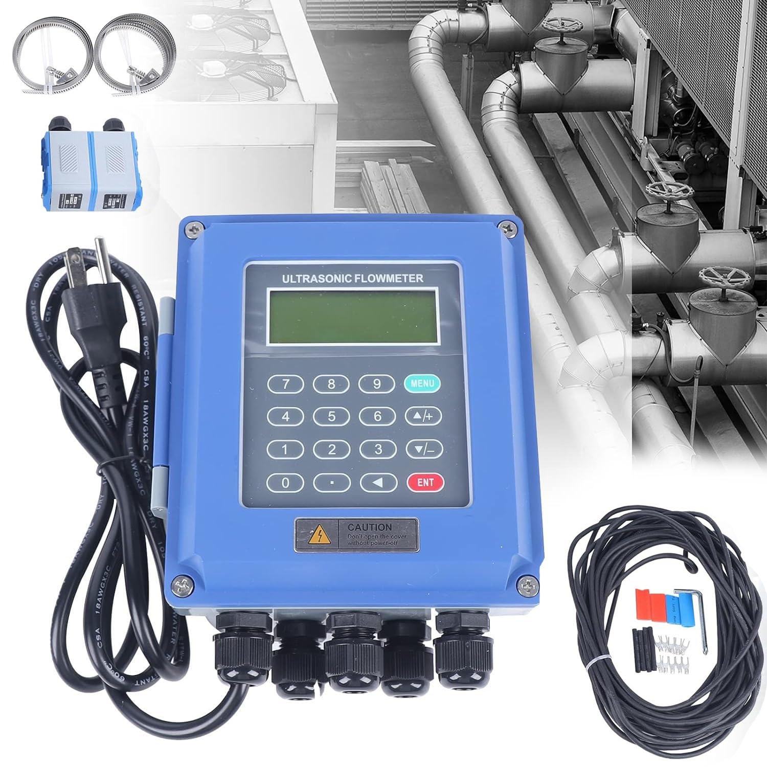 Medidor de flujo ultrasónico para agua líquida, pantalla LCD, con transductores de abrazadera DN15-6000 mm, medición precisa para un control de flujo eficiente