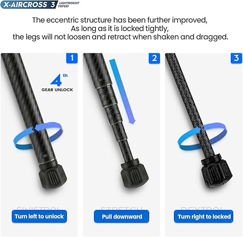 Miniatura 6 de Fotopro Trípode de fibra de carbono de 60 pulgadas, cabezal de bola de 360 grados, placa de liberación rápida, trípode ligero para cámara para