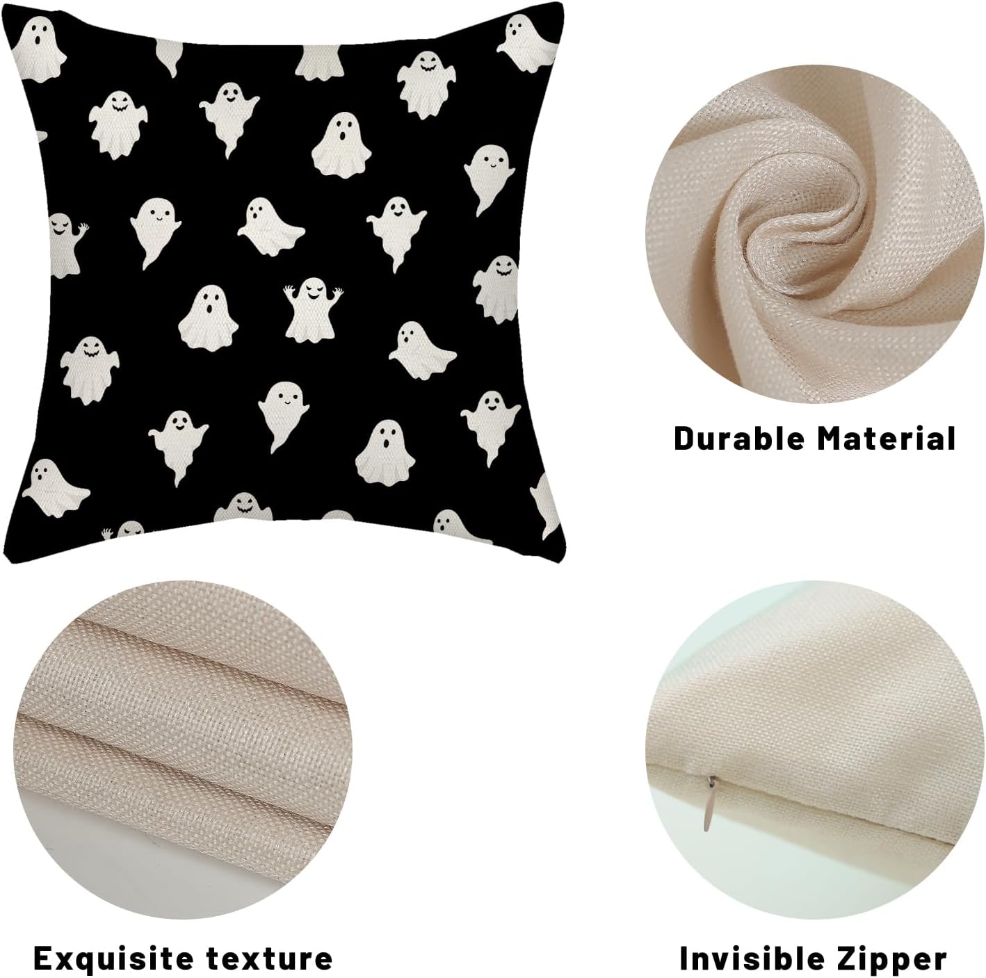 AGAYNA Halloween Pillow Covers 18x18 Black and White Ghosts Decor Throw Pillows Case for Couch Halloween Indoor Outdoor Decorative Cushion Cases for Sofa Bed Car Decorations Set of 2 image 3