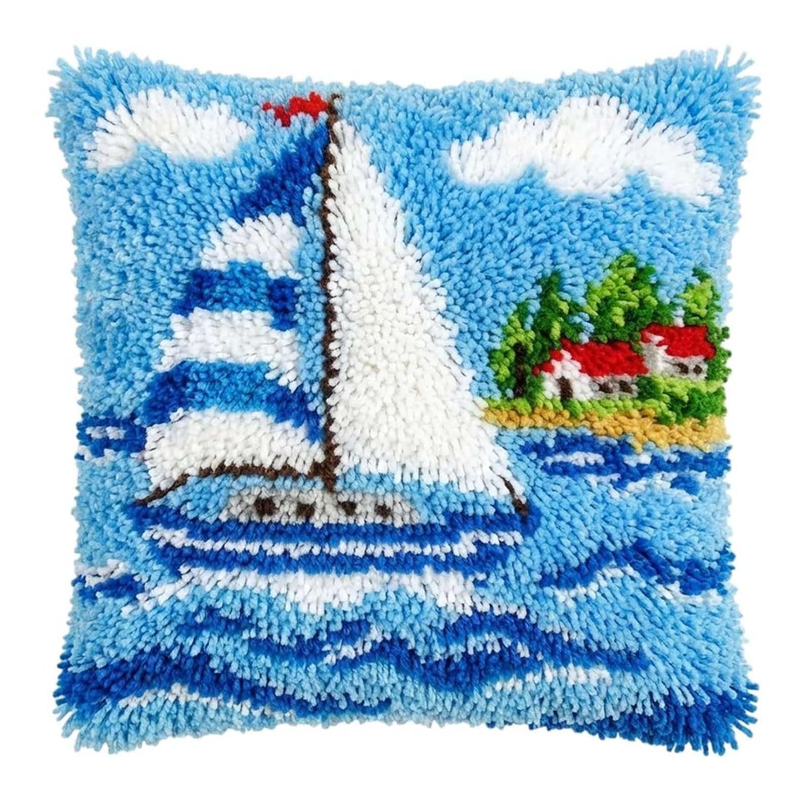 AxiangziK Latch Hook Pillow Kit Sailboat 43X43Cm
