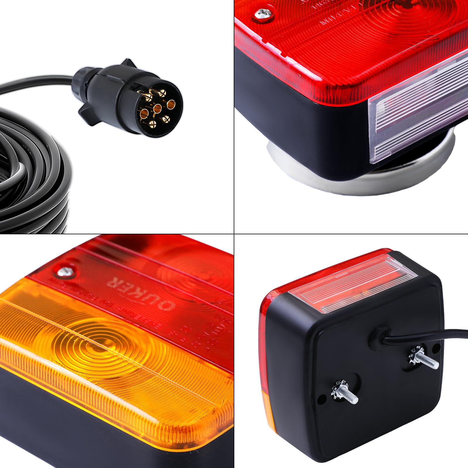 Ouker Rückleuchten für Anhänger Wasserdicht Universal Rücklichter, 12V 7-Pin Stecker mit 7,5m Kabel Rücklicht Komplettset Multifunktions Anhängerbeleuchtung für KFZ Wohnwagen Trailer