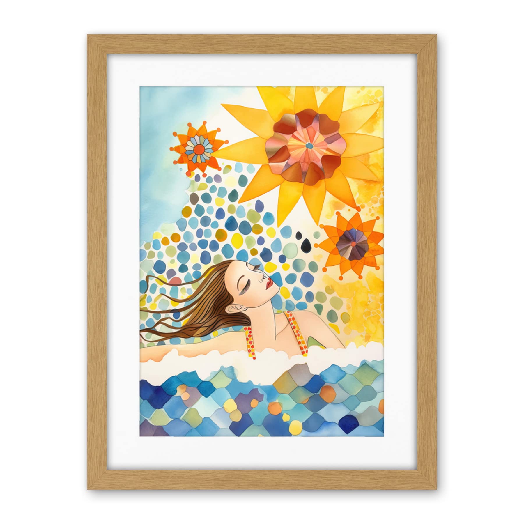 Artery8 Abstract Sea Swimming Folk Art Bathroom Artwork Framed Wall Art Print 18X24 Inch