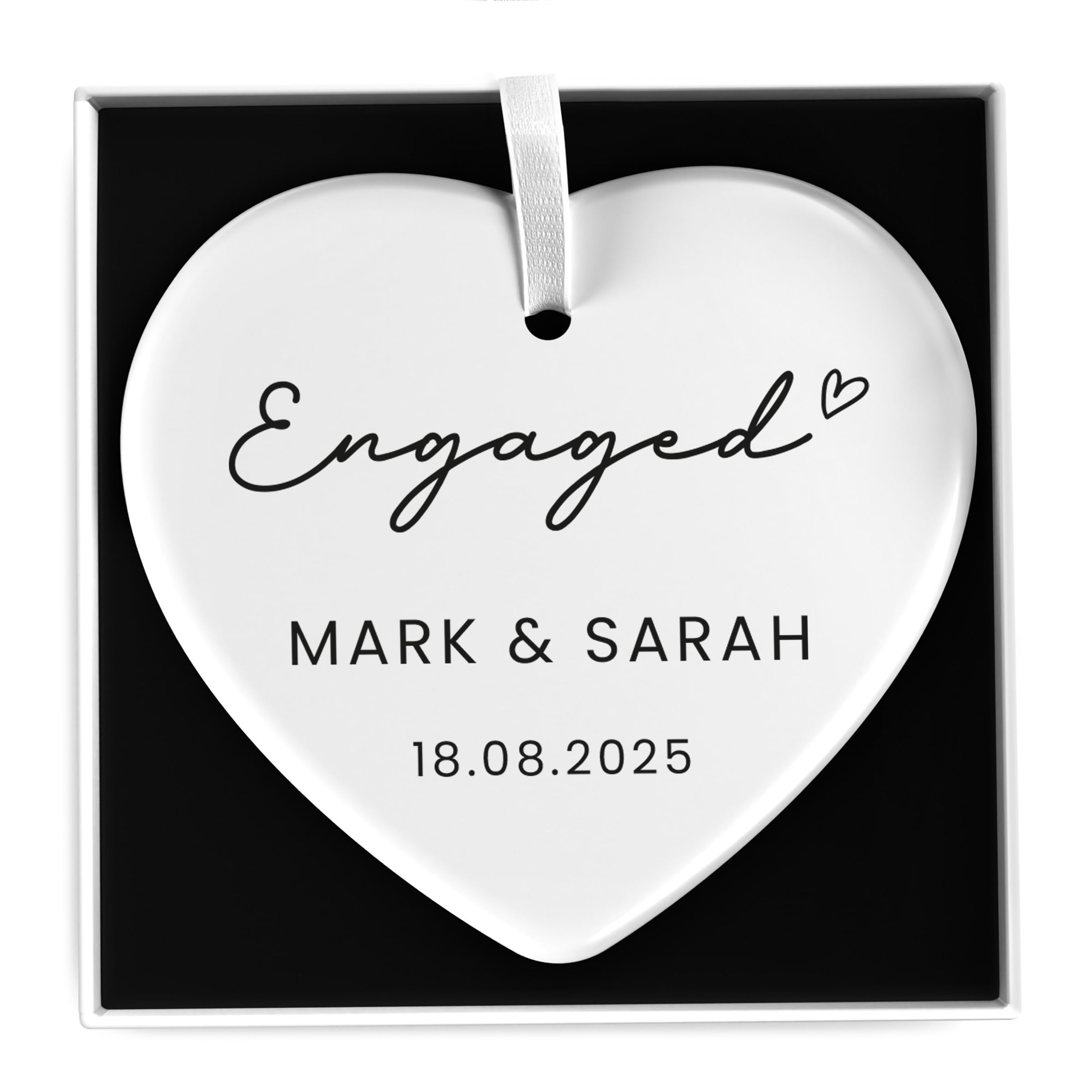 Beecreative Engagement Gifts For Couples - White Ceramic Hanging Ornament With Gift Box - Personalised Engagement Gift For Friends