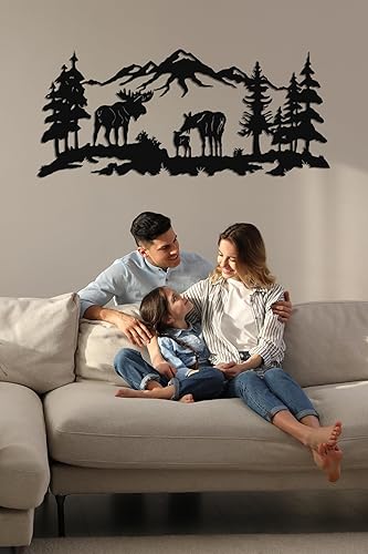 Vista 2 de DEKADRON Arte de pared de metal, arte de alce de metal, arte de pared natural, decoración de árbol de metal, decoración de pared de metal, adornos