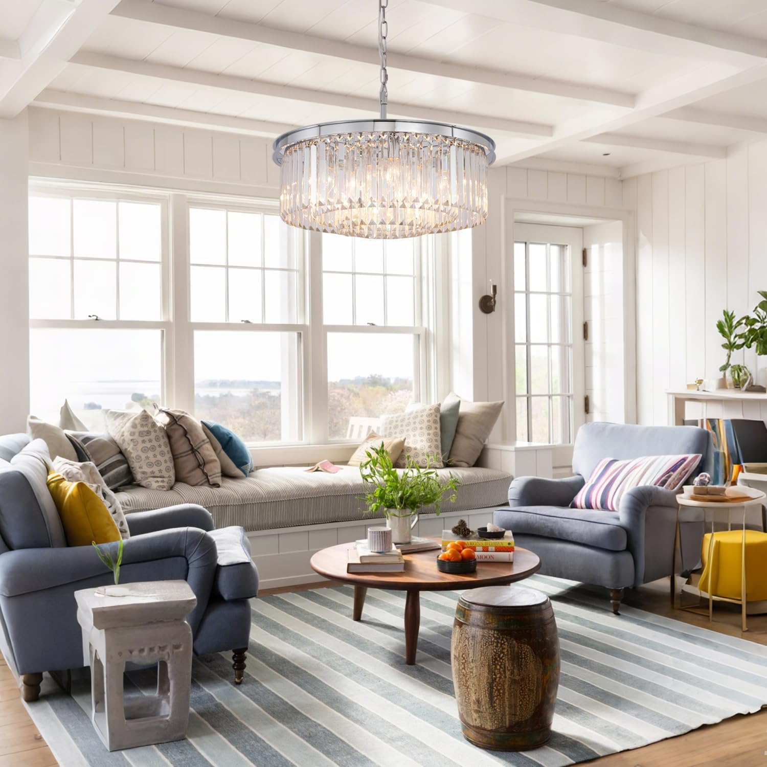 Crystal Chandelier Modern Chrome Chandeliers Lighting Pendant Ceiling Light Fixture 3-Tier for Dining Room Living Room Bedroom, W20''