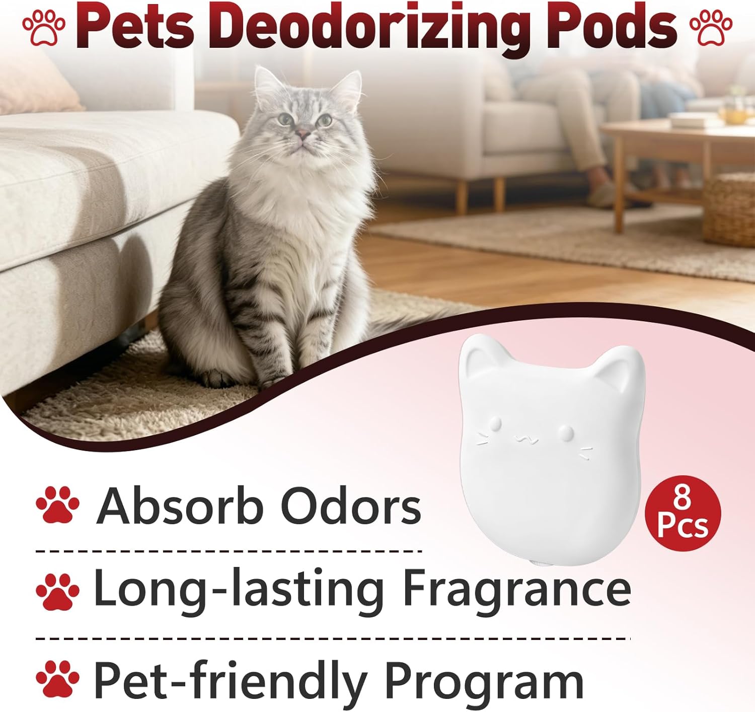 8 Pcs Deodorizer Compatible with Cumrige Fumoi Automatic Cat Litter Box, Cute Cat Shaped Design, Long-Lasting Camellia Flower Scent