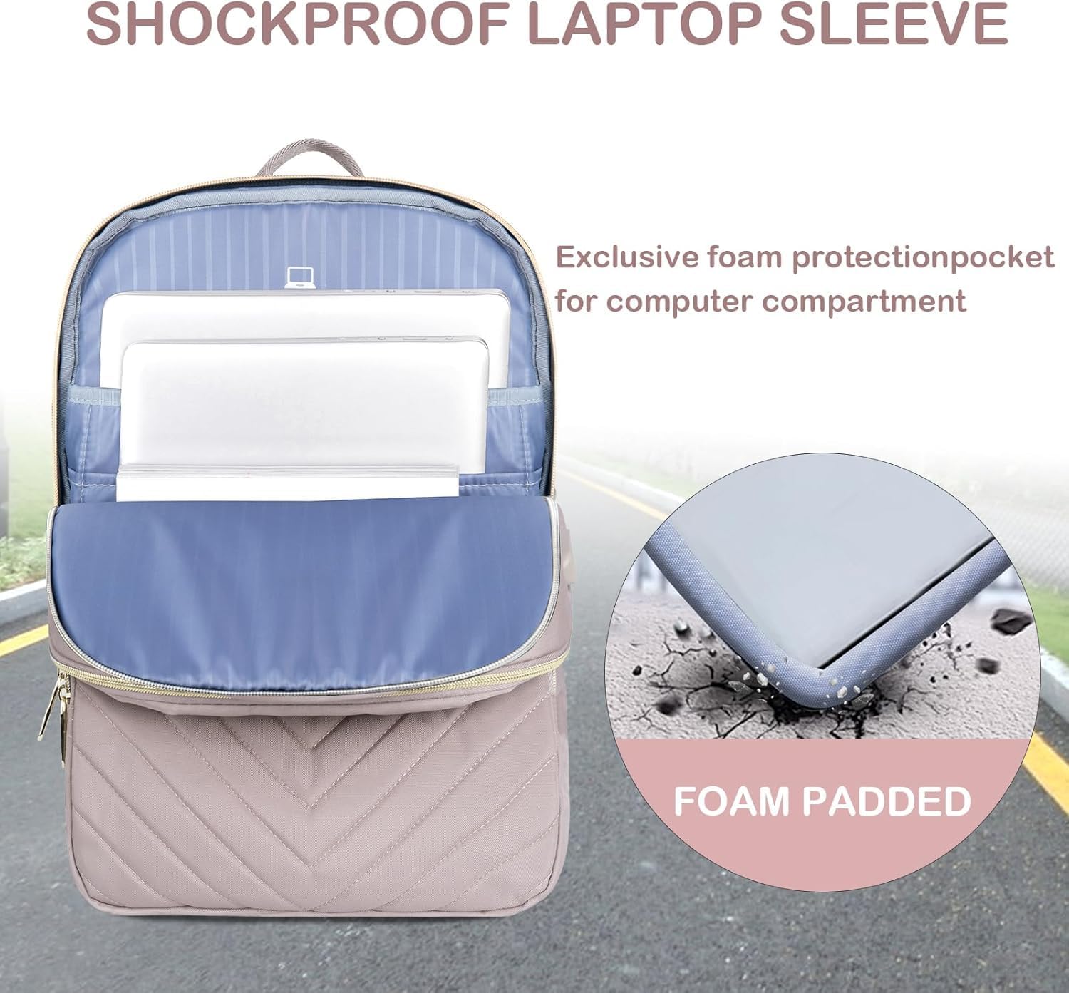 VANKEAN 17.3 Inch Laptop Backpack for Women Work Laptop Bag Fashion with USB Port, Waterproof Backpacks Stylish Travel Bags Casual Daypacks for College, Business, Light Dusty Pink - Image 6