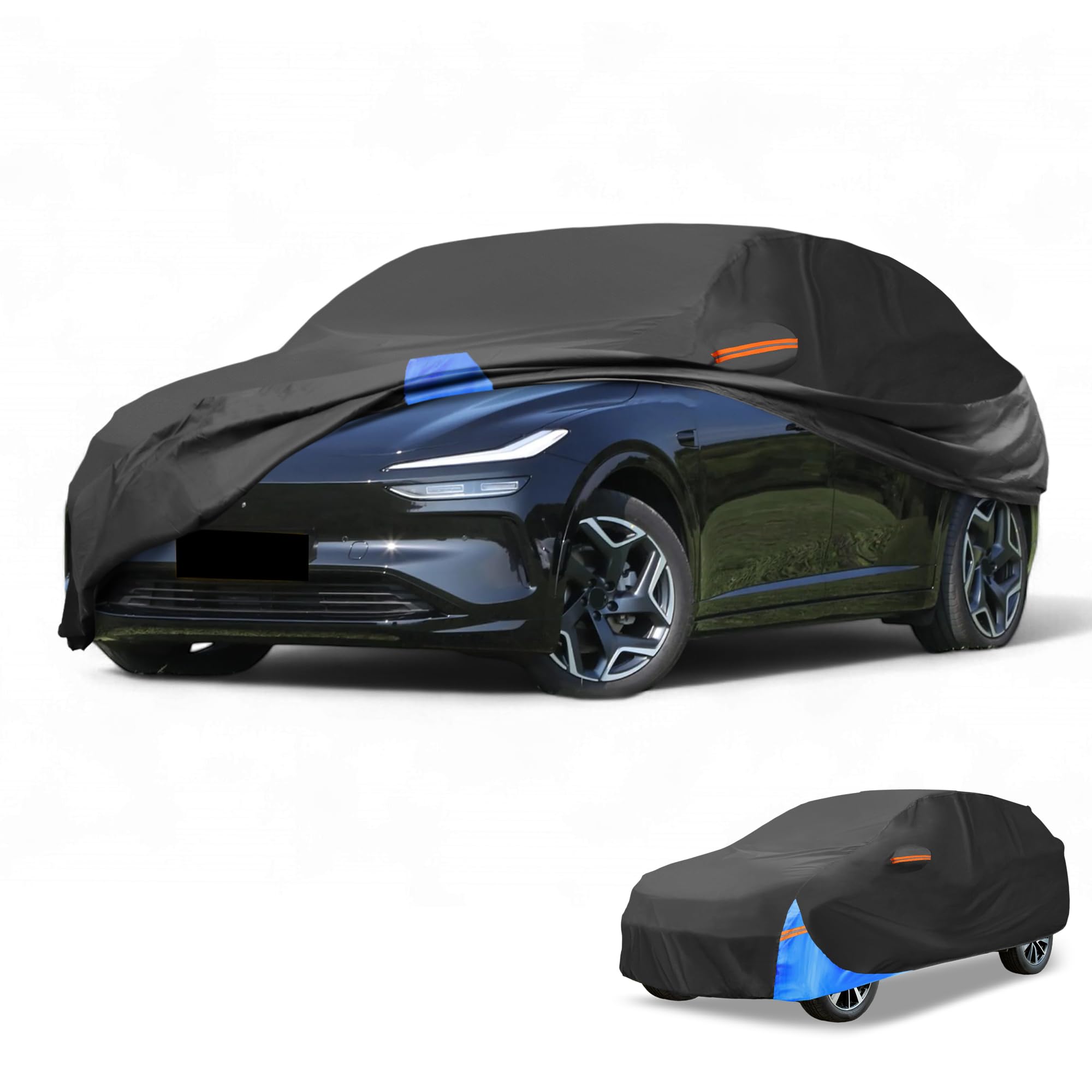 Waterproof All-Weather Universal Car Cover with Right Side Zipper, 190T Polyeste Black Blue Fits for SUV 181" to 190" Length