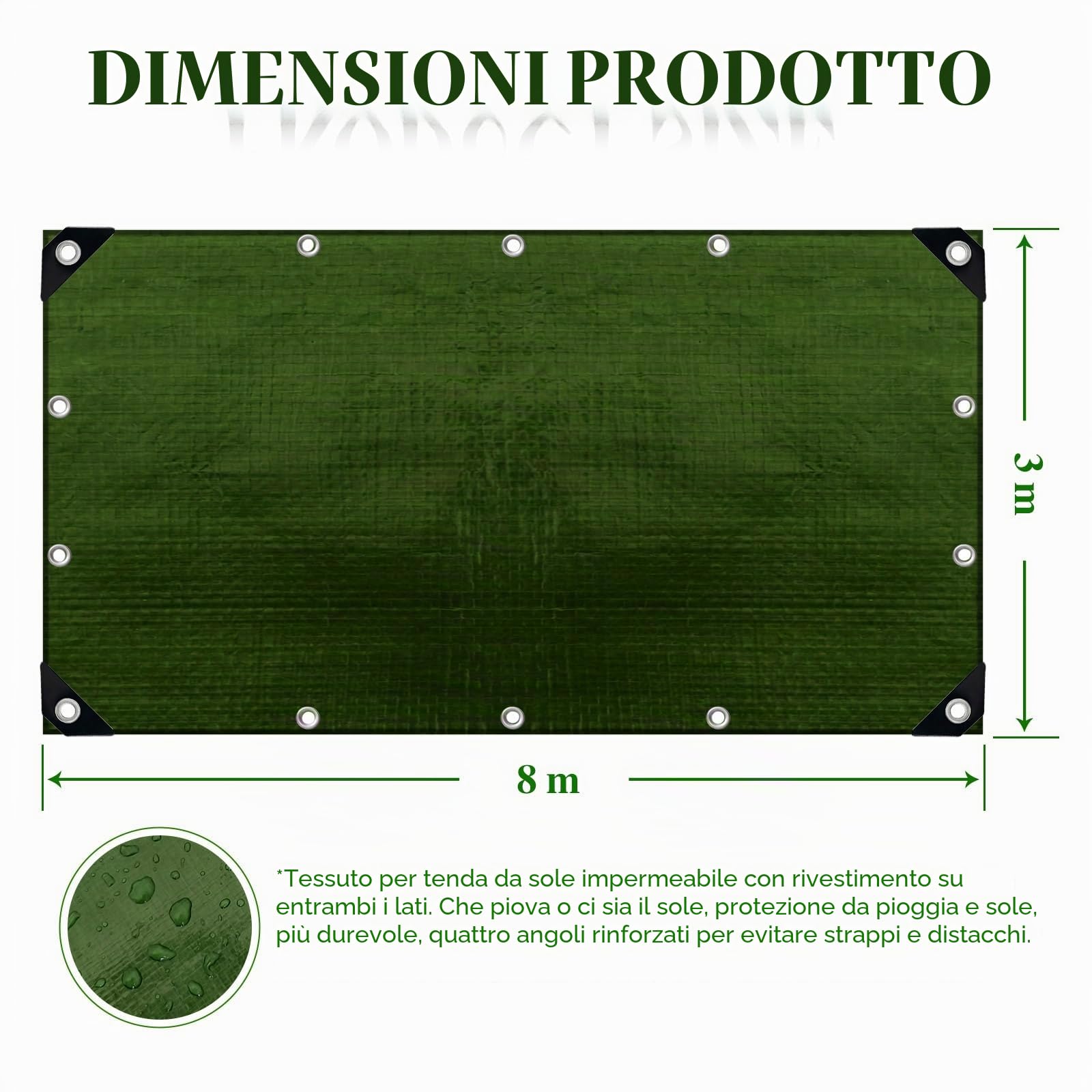 Telo di copertura impermeabile, 150 g/m², robusto e multiuso, impermeabile, antistrappo, impermeabile, per mobili da giardino, trampolino auto, antistrappo, rivestito su entrambi i lati