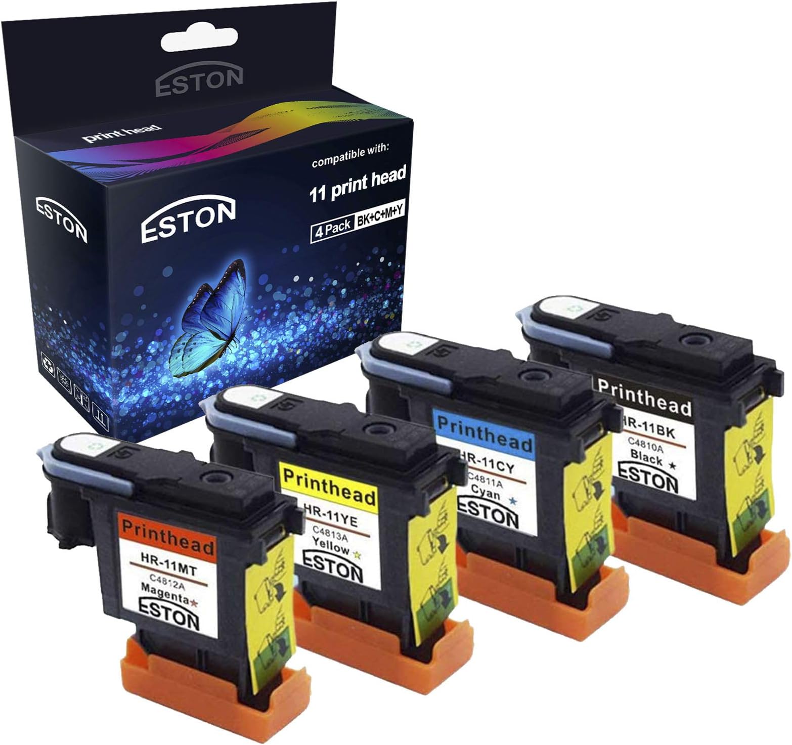 ESTON Remanufactured Printhead Replacement for 11 Printhead C4810A C4811A C4812A C4813A (Black,Cyan,Magenta,Yellow-4 Pack)