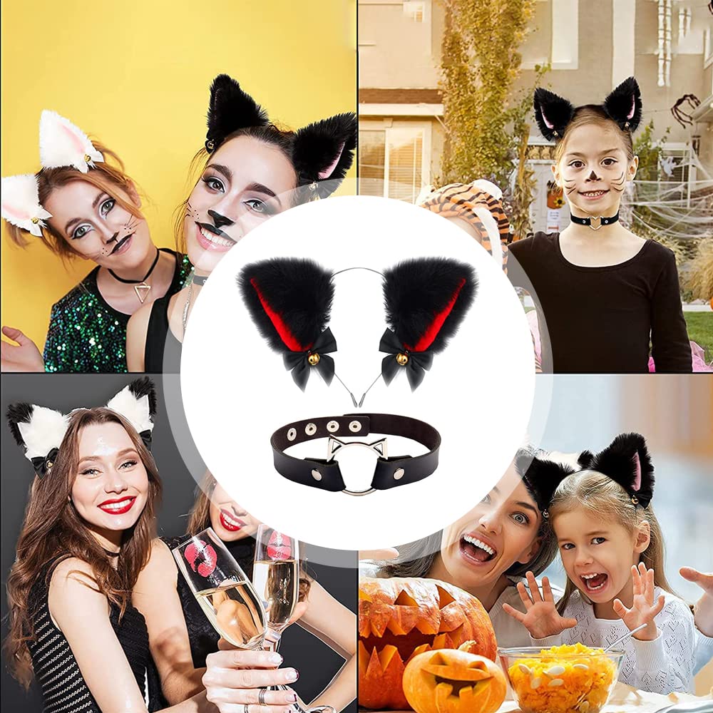 XINGLIDA Fascia per capelli, set di costume da gatto carino per cosplay, da donna, in peluche, con orecchie, collare, coda, guanti con zampe, per feste di Halloween e anime (D