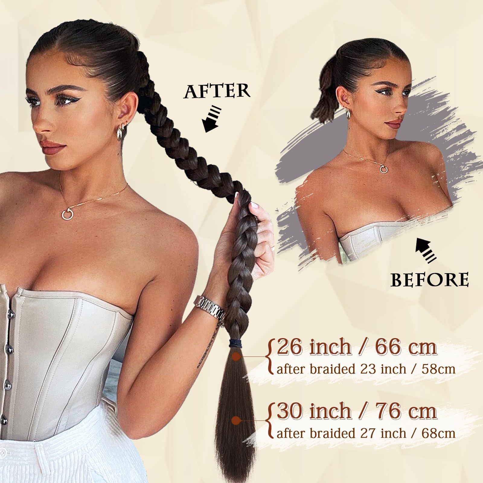Sofeiyan Long Braid Ponytail Extension with Hair Tie Straight Sleek Wrap Around Hair Extensions Braid Pony Tail Fluffy Natural Soft Synthetic Hairpieces for Women Daily Wear 26 inch-Silver Mist Grey - Image 3