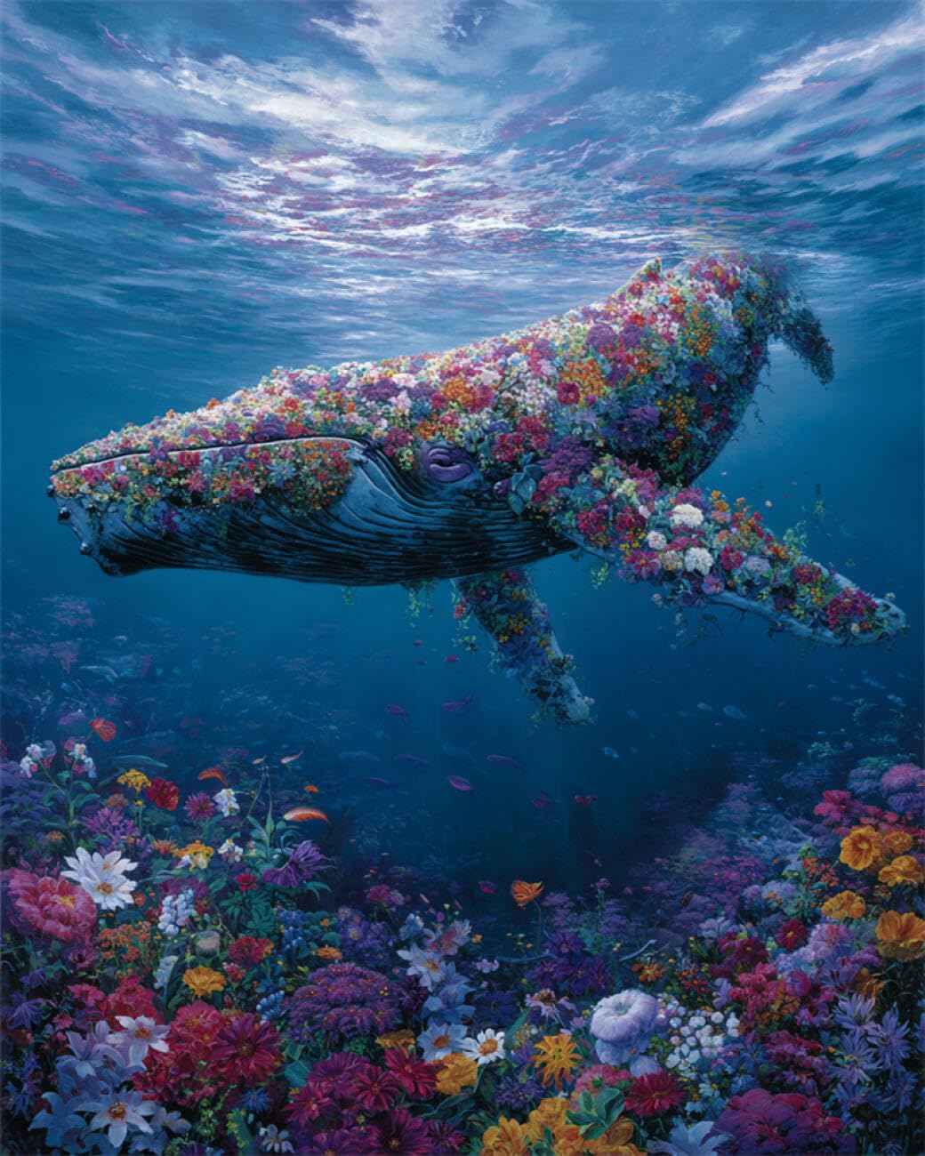 AYAOYANGGO Animal DIY Bead Embroidery Set Anime Whale Beadwork Craft Kit for Beginners,Needlework Set,Preprint Pattern Decor Wall Art 60x80cm