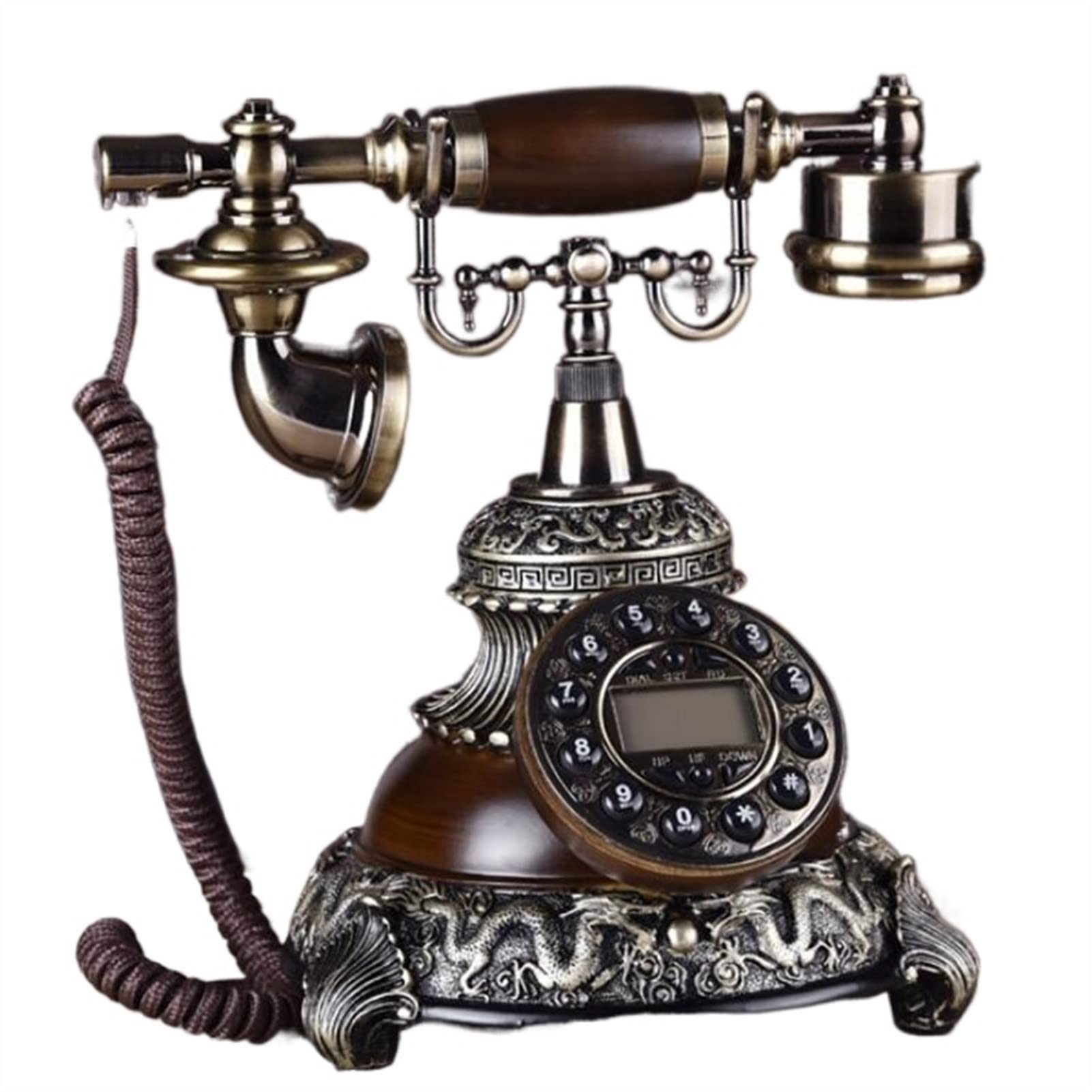 WDSOPK Button Phone,Corded Telephone Fixed Digital Retro Phone Button Dial Decorative Rotary Dial Telephones Landline for Home,Brown,Dual Ringtones (Brown Dual Ringtones)