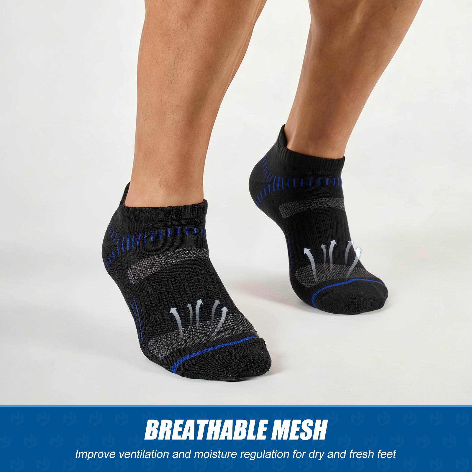 Niofind Calcetines Hombre Deporte 6 Pares, Cortos Amortiguados Unisex, Algodón Transpirable Secado Rápido, Running Caminar Senderismo, Negro/Blanco/Gris